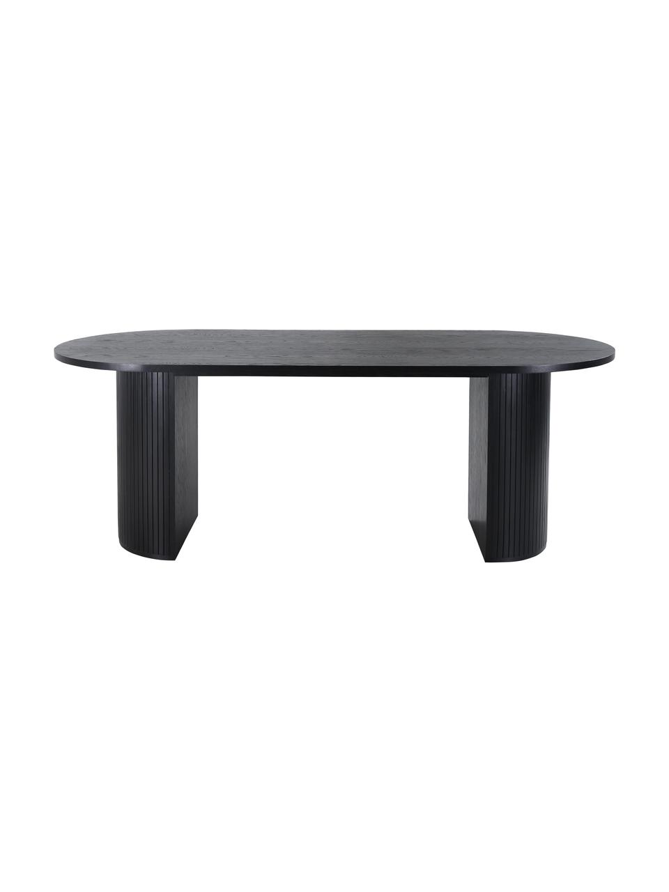 Ovaler Esstisch Bianca mit Eichenholzfunier, 200 x 90 cm, Tischplatte: Mitteldichte Holzfaserpla, Beine: Trompetenbaumholz, lackie, Eichenholz, schwarz lackiert, B 200 x T 90 cm