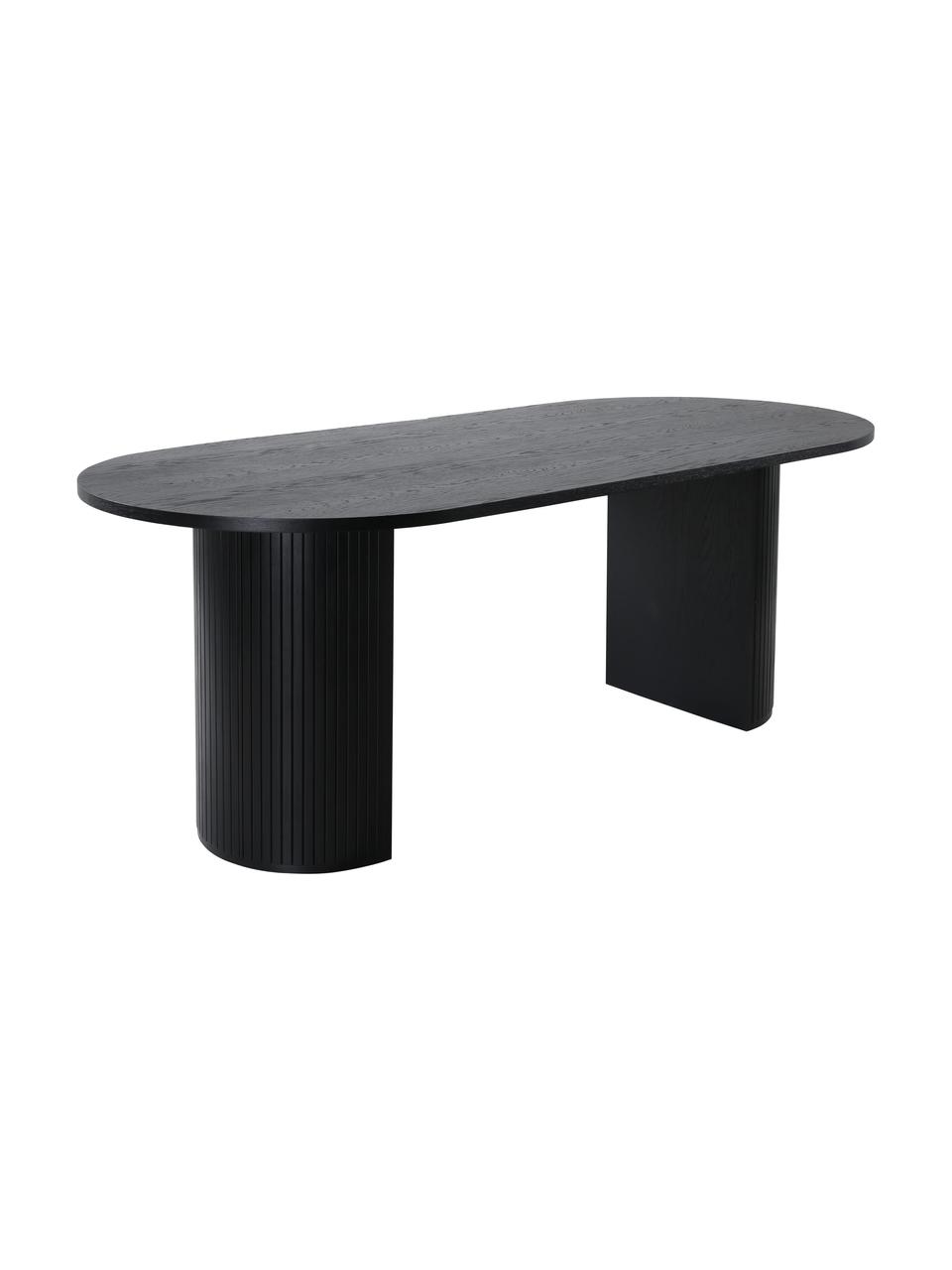 Table ovale plaquée chêne Bianca, 200 x 90 cm, Bois de chêne, noir laqué, larg. 200 x prof. 90 cm