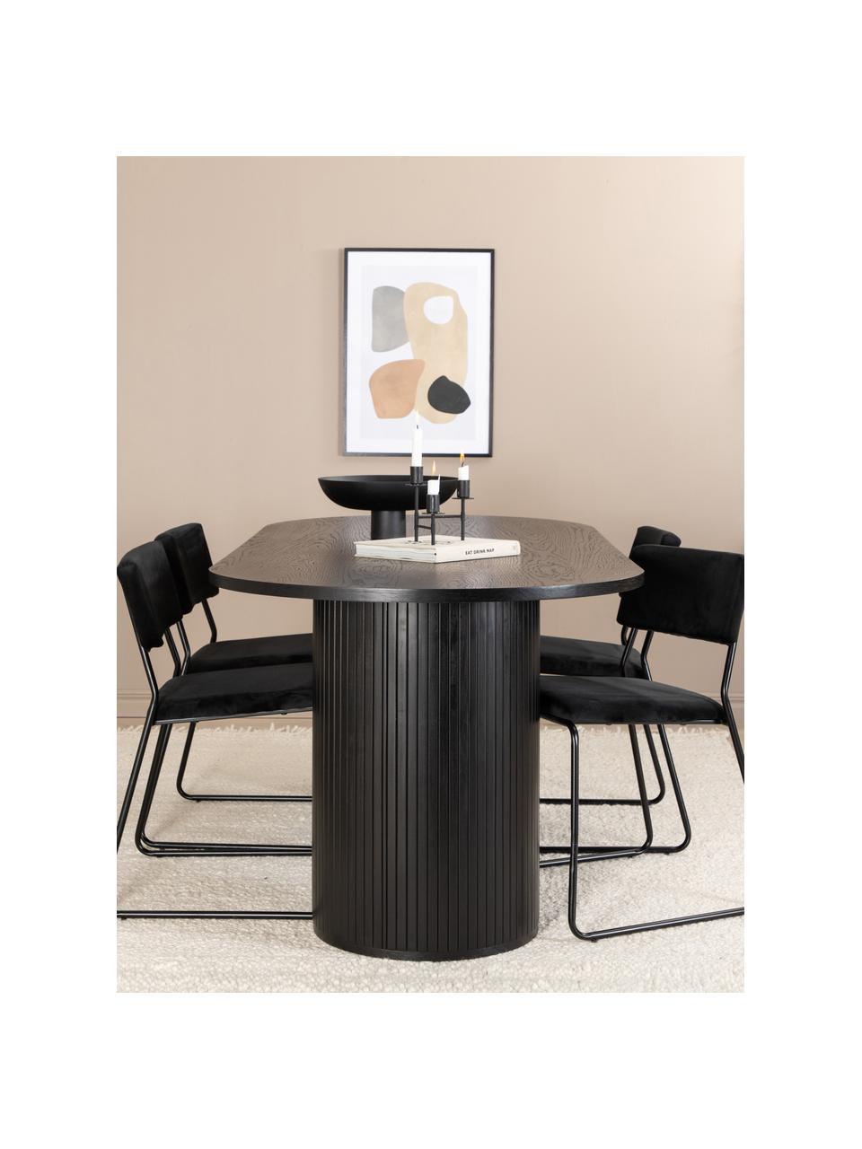 Mesa de comedor ovalada de madera Bianca, 200 x 90 cm, Tablero: fibras de densidad media , Patas: madera de árbol de trompe, Madera de roble pintado en negro, An 200 x Al 90 cm