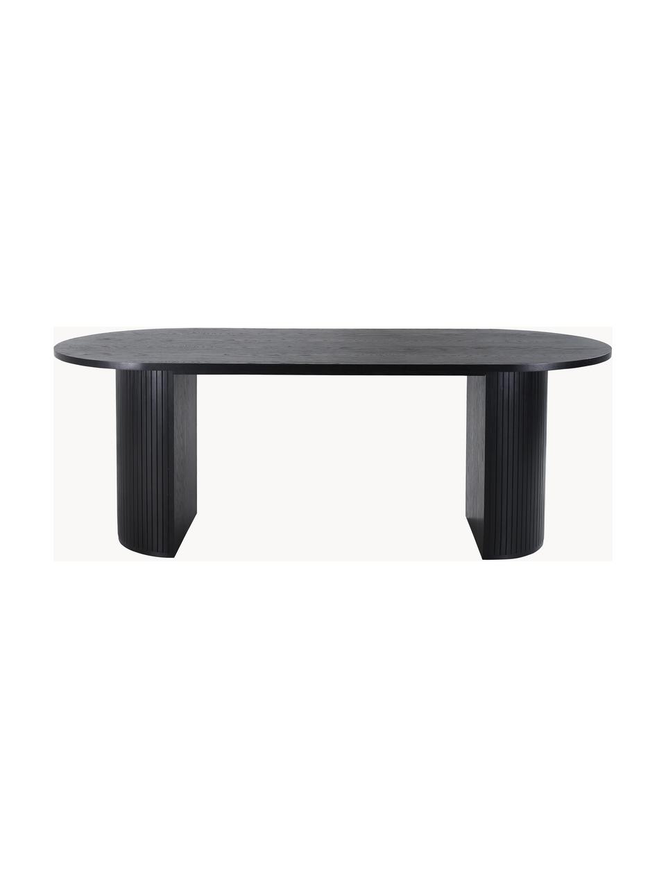 Mesa de comedor ovalada de madera Bianca, 200 x 90 cm, Tablero: fibras de densidad media , Patas: madera de árbol de trompe, Madera de roble pintado en negro, An 200 x Al 90 cm