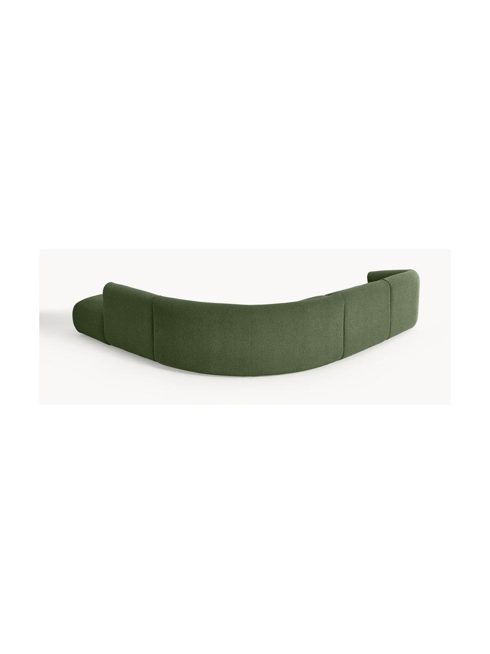 Canapé d'angle modulable 4 places en tissu bouclé Sofia, Bouclé vert foncé, larg. 318 x prof. 298 cm, méridienne à droite