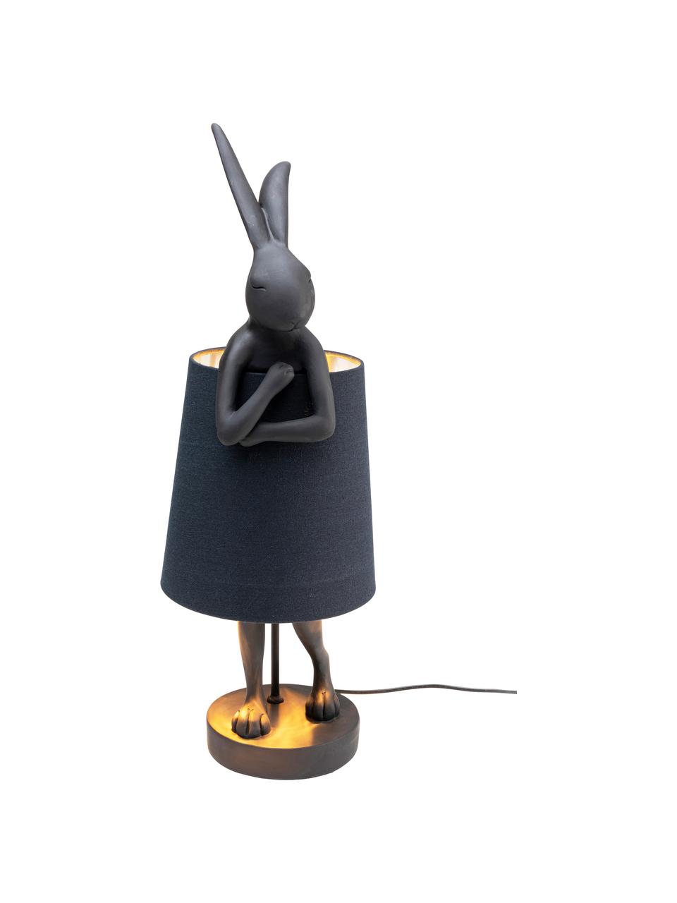 Große Design Tischlampe Rabbit in Schwarz, Lampenschirm: Leinen, Lampenfuß: Kunststoff, Stange: Stahl, pulverbeschichtet, Schwarz, Ø 23 x H 68 cm