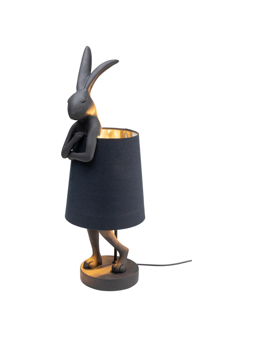Große Design Tischlampe Rabbit, Lampenschirm: Leinen, Lampenfuß: Kunststoff, Stange: Stahl, pulverbeschichtet, Schwarz, Ø 23 x H 68 cm