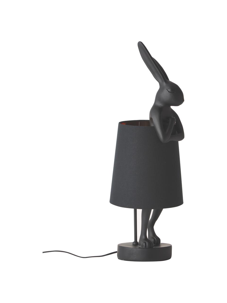 Grote design tafellamp Rabbit, Lampenkap: linnen, Lampvoet: kunststof, Stang: gepoedercoat staal, Zwart, Ø 23 x H 68 cm