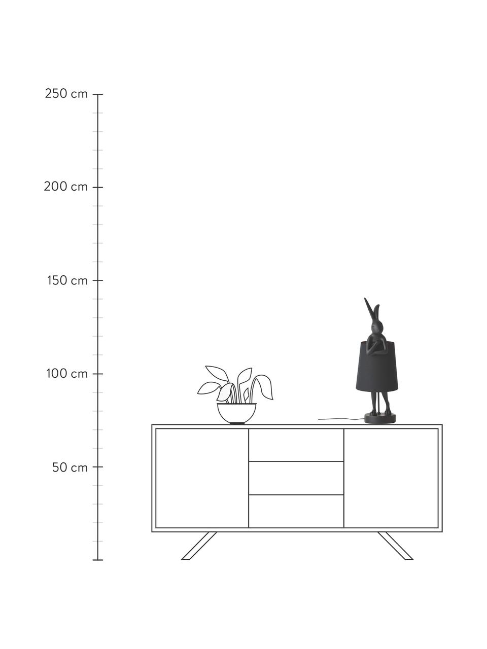 Große Design Tischlampe Rabbit, Lampenschirm: Leinen, Lampenfuß: Kunststoff, Stange: Stahl, pulverbeschichtet, Schwarz, Ø 23 x H 68 cm