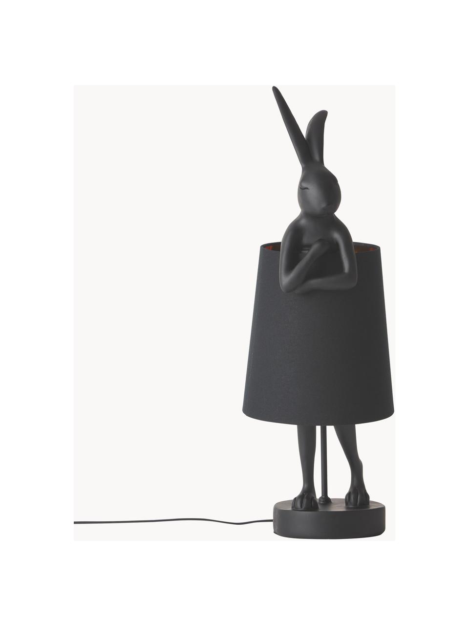 Große Design Tischlampe Rabbit, Lampenschirm: Leinen, Lampenfuß: Kunststoff, Stange: Stahl, pulverbeschichtet, Schwarz, Ø 23 x H 68 cm