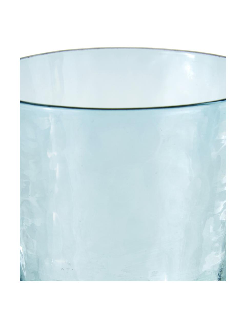 Vasos de vidrio soplado artesanalmente Hammered, 4 uds., Vidrio soplado artesanalmente, Azul transparente, Ø 9 x Al 10 cm, 250 ml