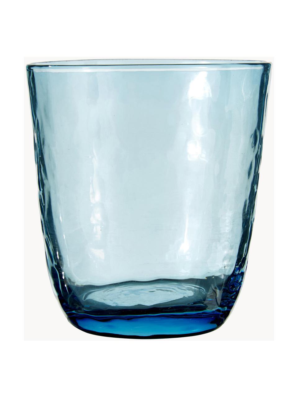 Mondgeblazen waterglazen Hammered, 4 stuks, Mondgeblazen glas, Blauw, transparant, Ø 9 x H 10 cm, 250 ml