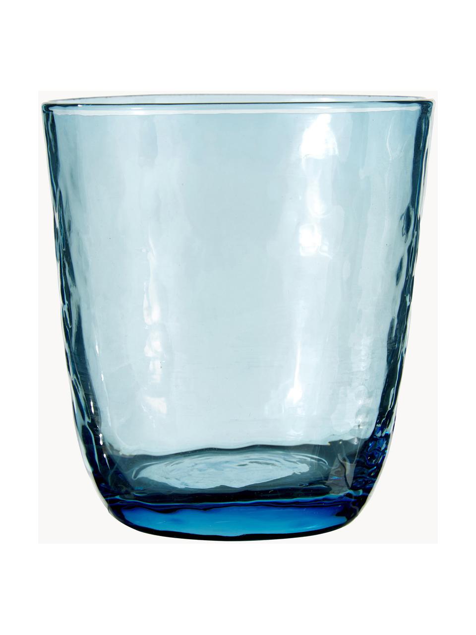 Ručne fúkané poháre na vodu Hammered, 4 ks, Fúkané sklo, Modrá, priehľadná, Ø 9 x V 10 cm, 250 ml