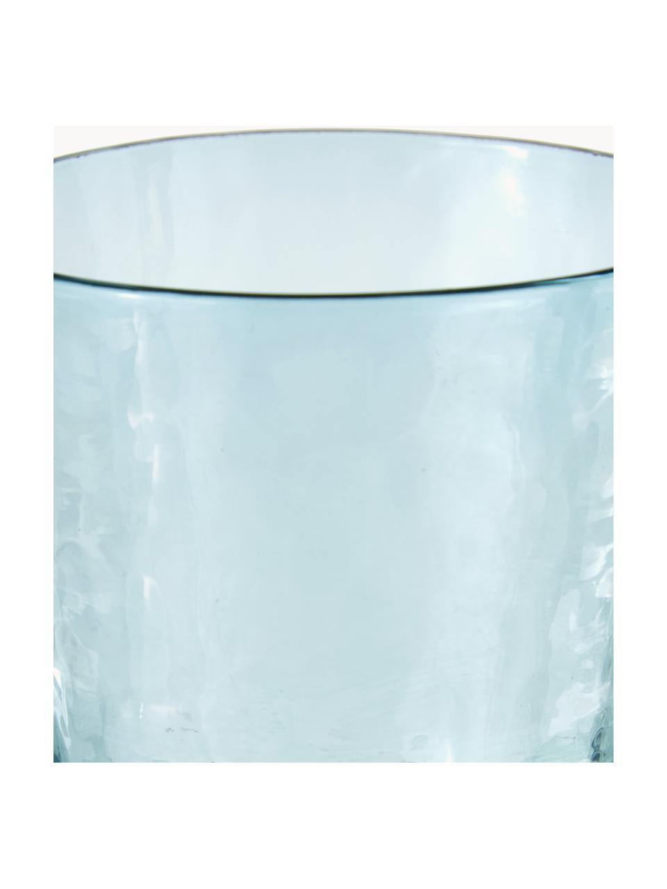 Mondgeblazen waterglazen Hammered, 4 stuks, Mondgeblazen glas, Blauw, transparant, Ø 9 x H 10 cm, 250 ml