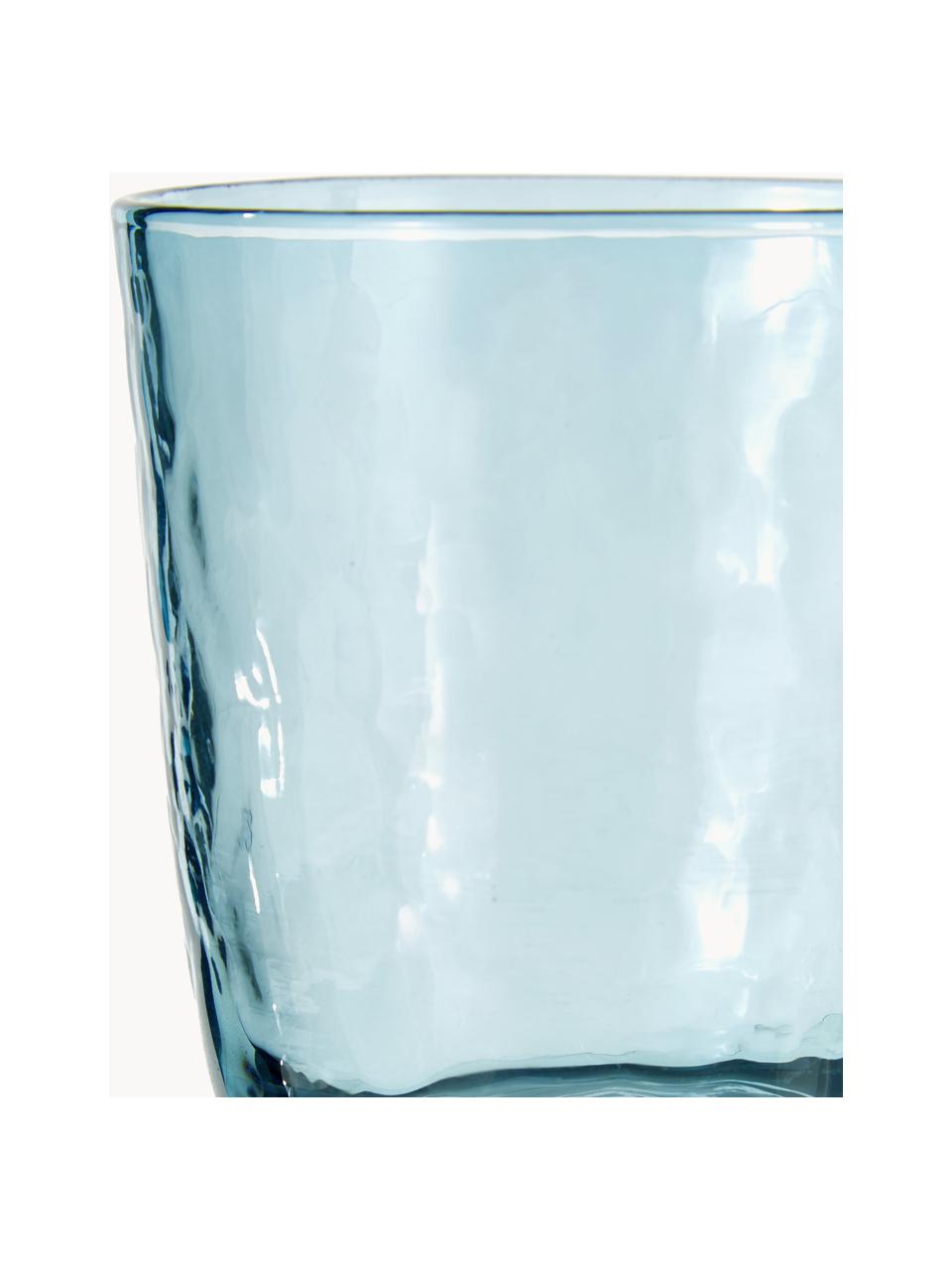 Mondgeblazen waterglazen Hammered, 4 stuks, Mondgeblazen glas, Blauw, transparant, Ø 9 x H 10 cm, 250 ml