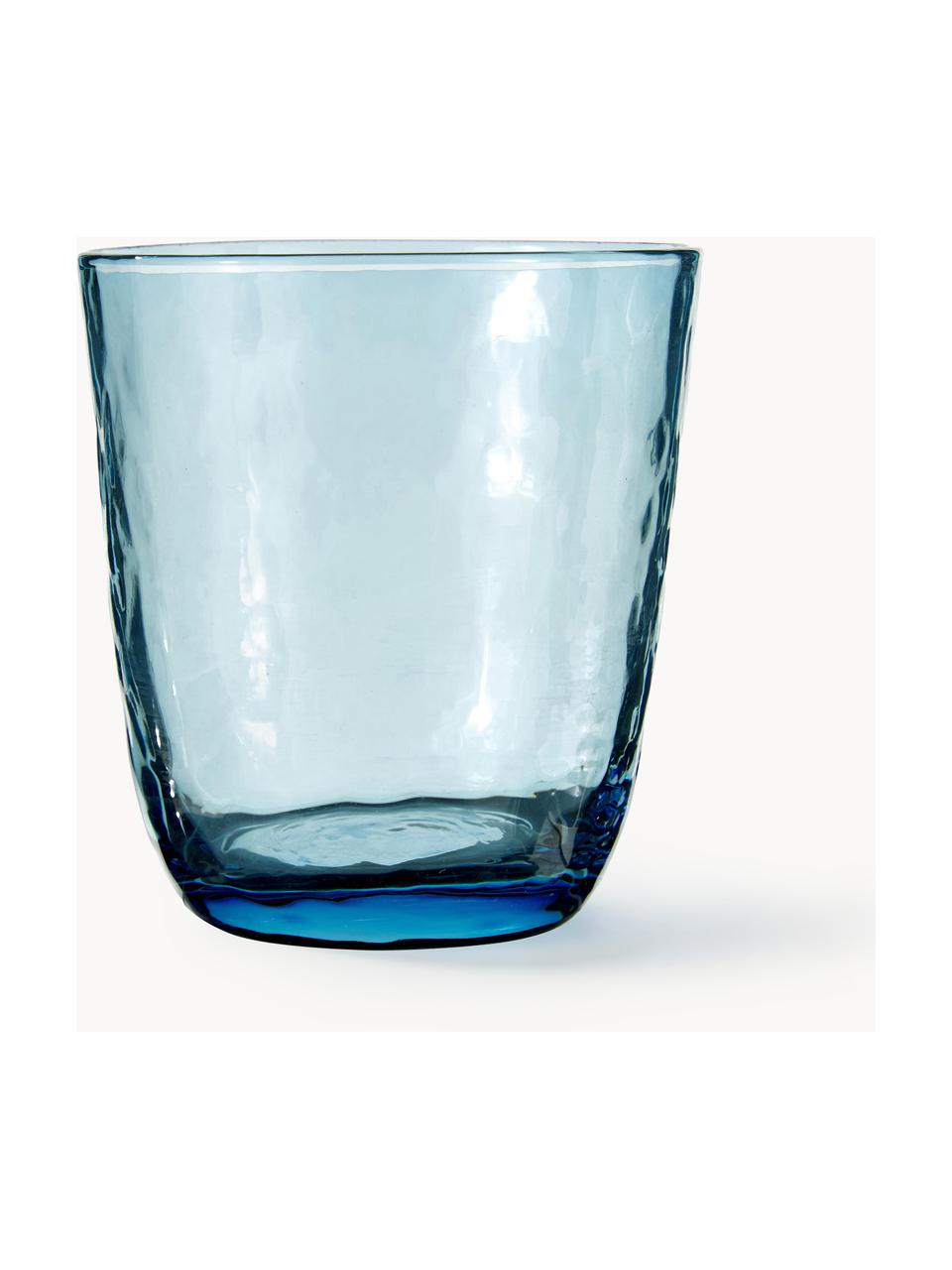 Mundgeblasene Wassergläser Hammered mit unebener Oberfläche, 4 Stück, Glas, mundgeblasen, Blau, transparent, Ø 9 x H 10 cm, 250 ml