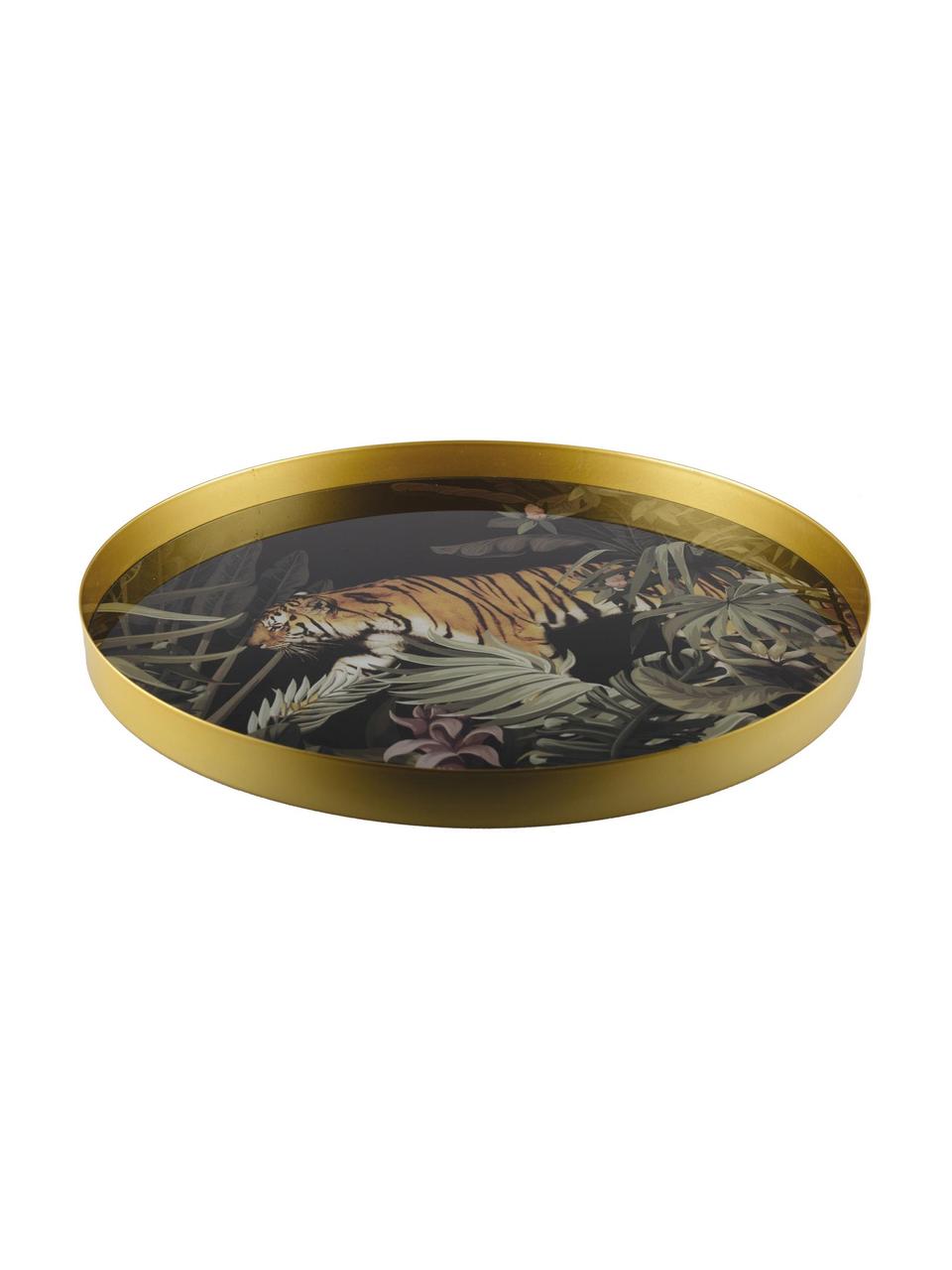 Okrúhly servírovací podnos Tiger, Potiahnutý kov, Odtiene zlatej, viacfarebná, Ø 40 cm