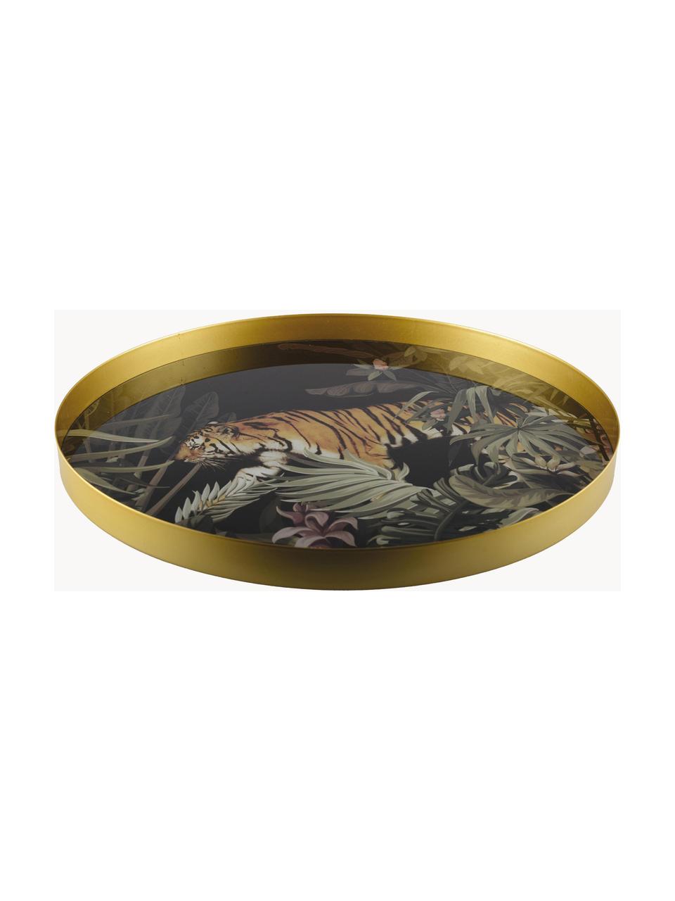 Rond dienblad Tiger, Gecoat metaal, Meerkleurig, goudkleurig, Ø 40 cm