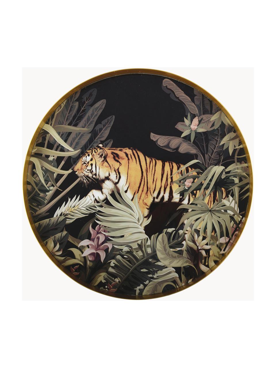 Rond dienblad Tiger, Gecoat metaal, Meerkleurig, goudkleurig, Ø 40 cm