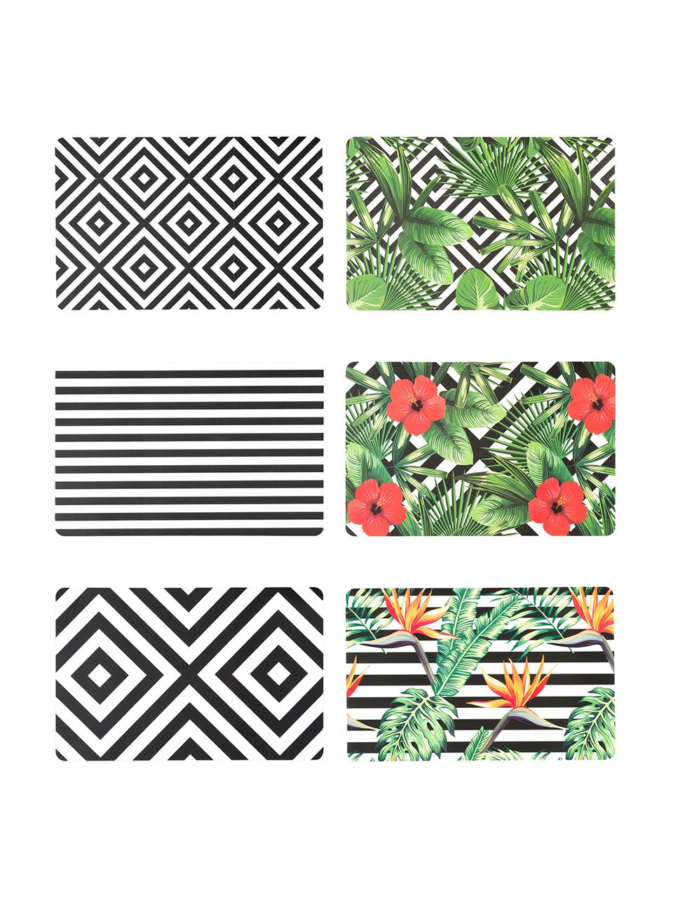 Kunststof-placemats Tropicana, 6-delig, Kunststof, Zwart, wit, groen, rood, geel, 30 x 45 cm