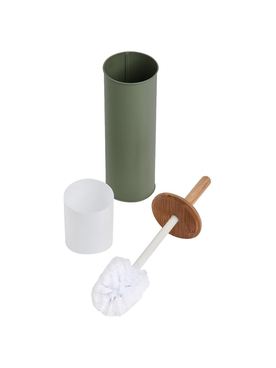 Toilettenbürste Tallin, Behälter: Metall, beschichtet, Deckel: Bambus, Grün, Ø 10 x H 38 cm