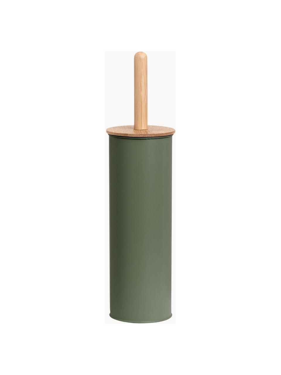 Escobilla de baño Tallin, Recipiente: metal recubierto, Verde salvia, madera clara, Ø 10 x Al 38 cm
