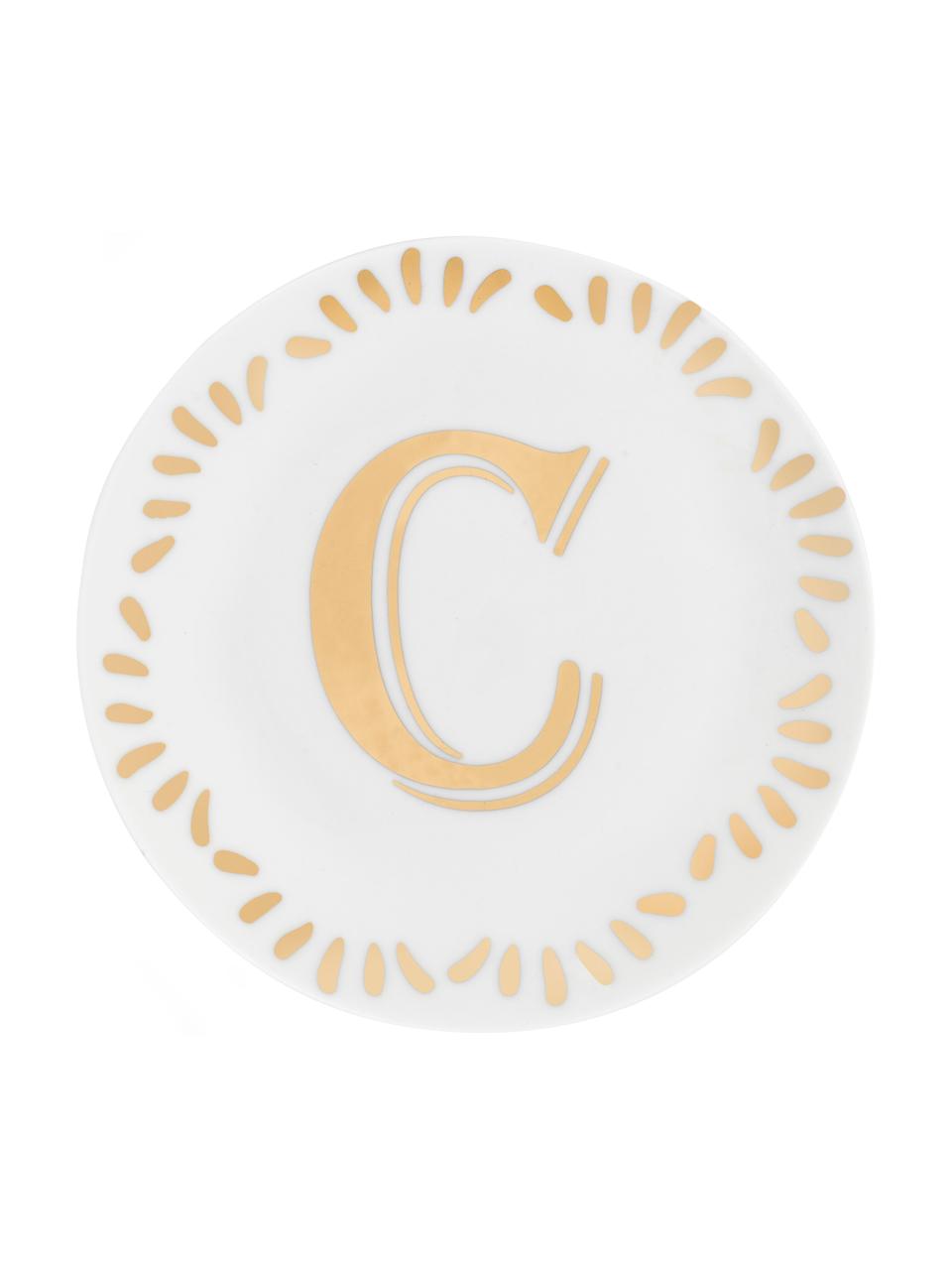 Petite assiette à dessert porcelaine Yours (variantes de A à Z), Blanc, couleur dorée
