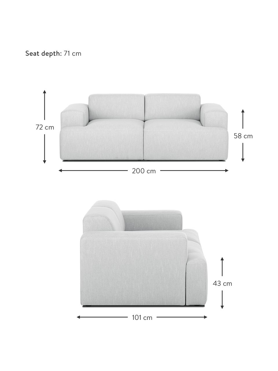 Divano 2 posti in tessuto grigio chiaro Melva, Rivestimento: poliestere Il rivestiment, Struttura: legno di pino massiccio, , Piedini: legno di pino I piedini s, Tessuto grigio chiaro, Larg. 200 x Prof. 101 cm