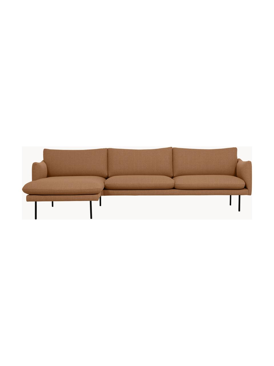 Sofa narożna Moby, Tapicerka: poliester Dzięki tkaninie, Stelaż: lite drewno sosnowe z cer, Nogi: metal malowany proszkowo, Brązowa tkanina, S 280 x G 160 cm, lewostronna