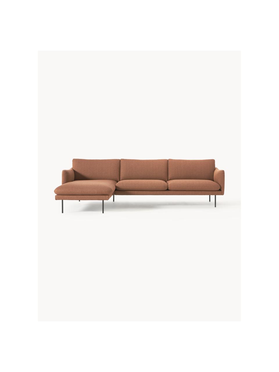 Sofa narożna Moby, Tapicerka: poliester Dzięki tkaninie, Stelaż: lite drewno sosnowe, Nogi: metal malowany proszkowo , Nugatowa tkanina, S 280 x G 160 cm, lewostronna