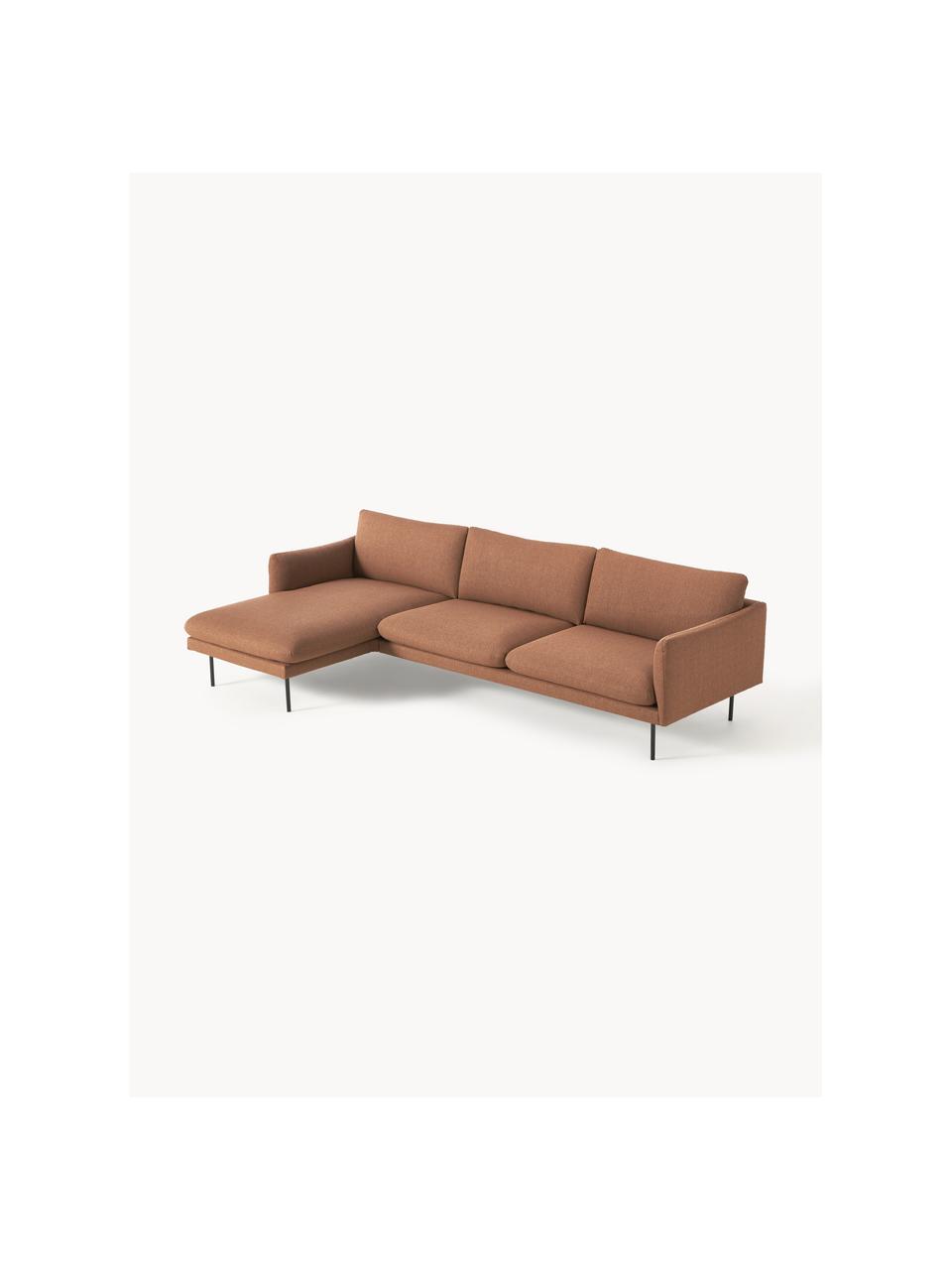 Sofa narożna Moby, Tapicerka: poliester Dzięki tkaninie, Stelaż: lite drewno sosnowe, Nogi: metal malowany proszkowo , Nugatowa tkanina, S 280 x G 160 cm, lewostronna