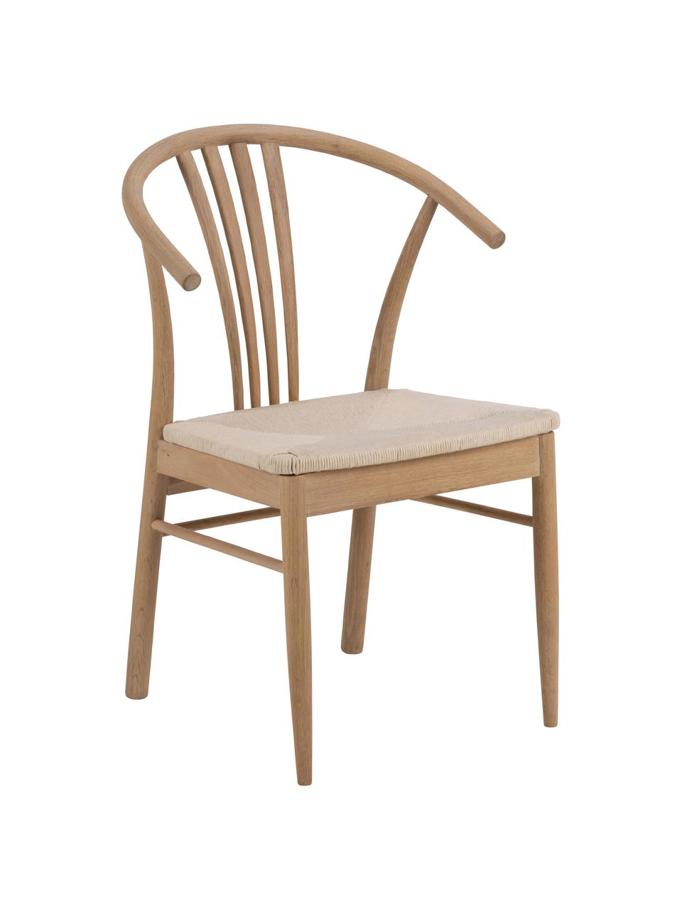 Sedia con braccioli in legno con intreccio, Struttura: legno di quercia pigmenta, Seduta: intreccio di giunco, Legno di quercia, Larg. 54 x Prof. 54 cm
