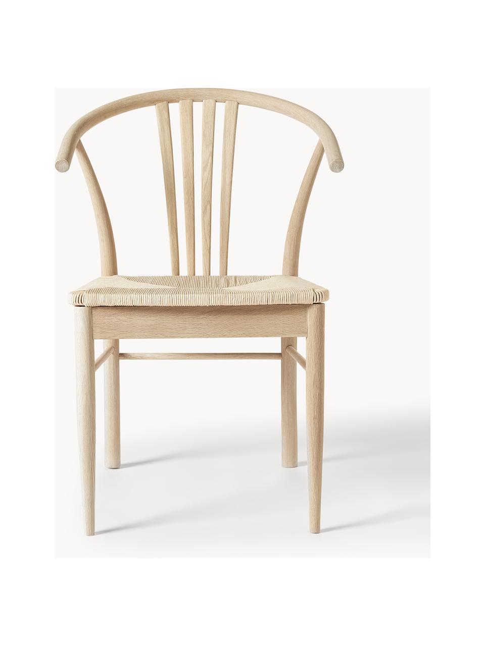 Sedia con braccioli in legno con giunco intrecciato York, Struttura: legno di quercia pigmenta, Seduta: intreccio di giunco, Legno di quercia, Larg. 54 x Prof. 54 cm