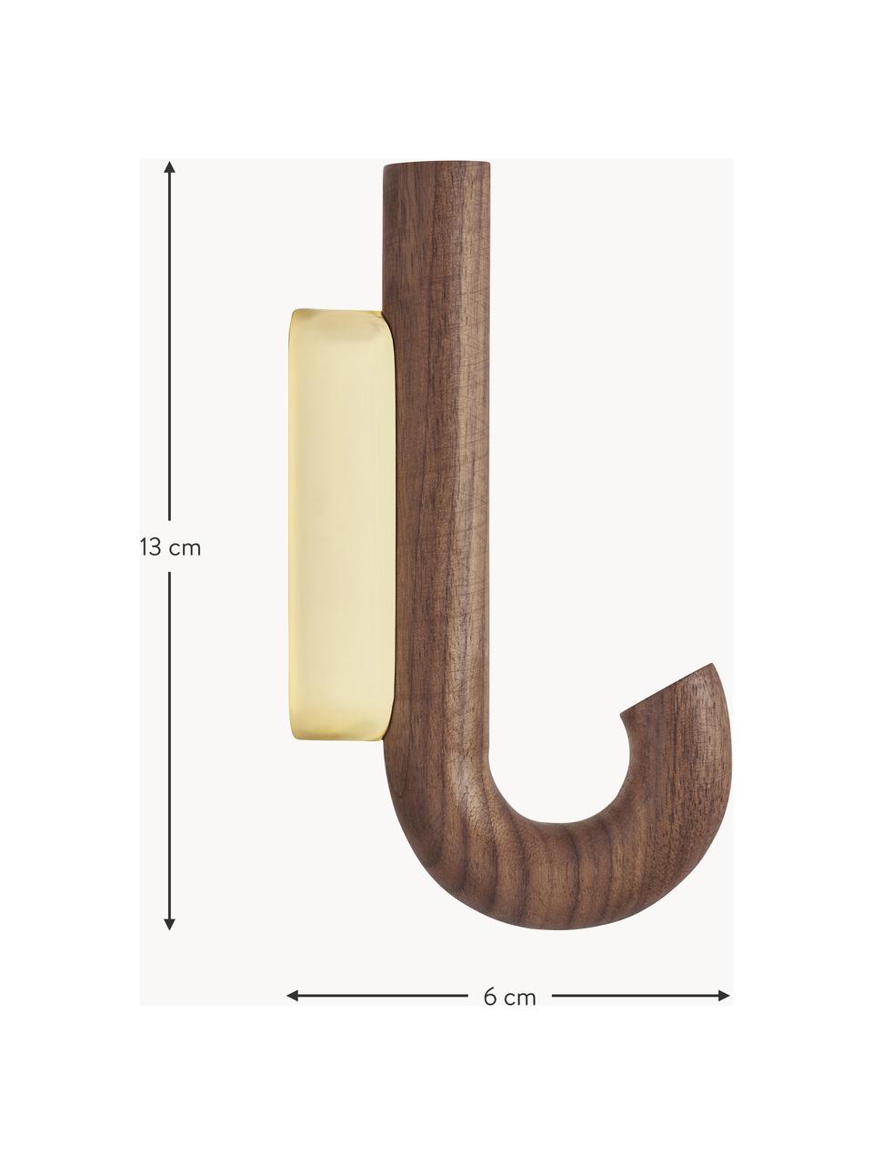Colgador de madera de nogal Umbrella, tamaños diferentes, Anclaje: acero recubierto, Madera de nogal, dorado, An 13 x Al 19 cm