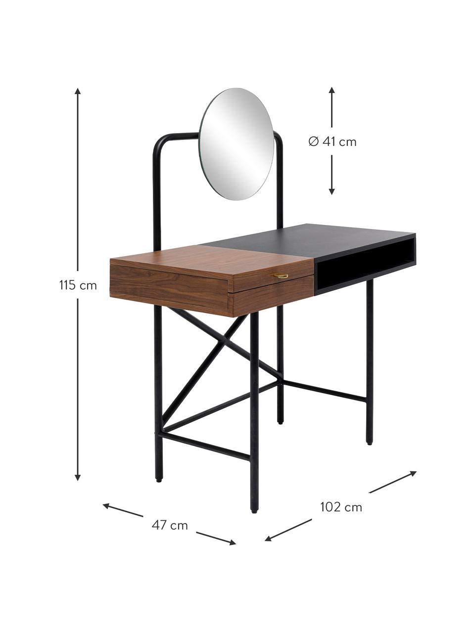 Toaletný stolík v retro štýle Verity, Čierna, hnedá, zrkadlové sklo, odtiene zlatej, Š 102 x V 115 cm