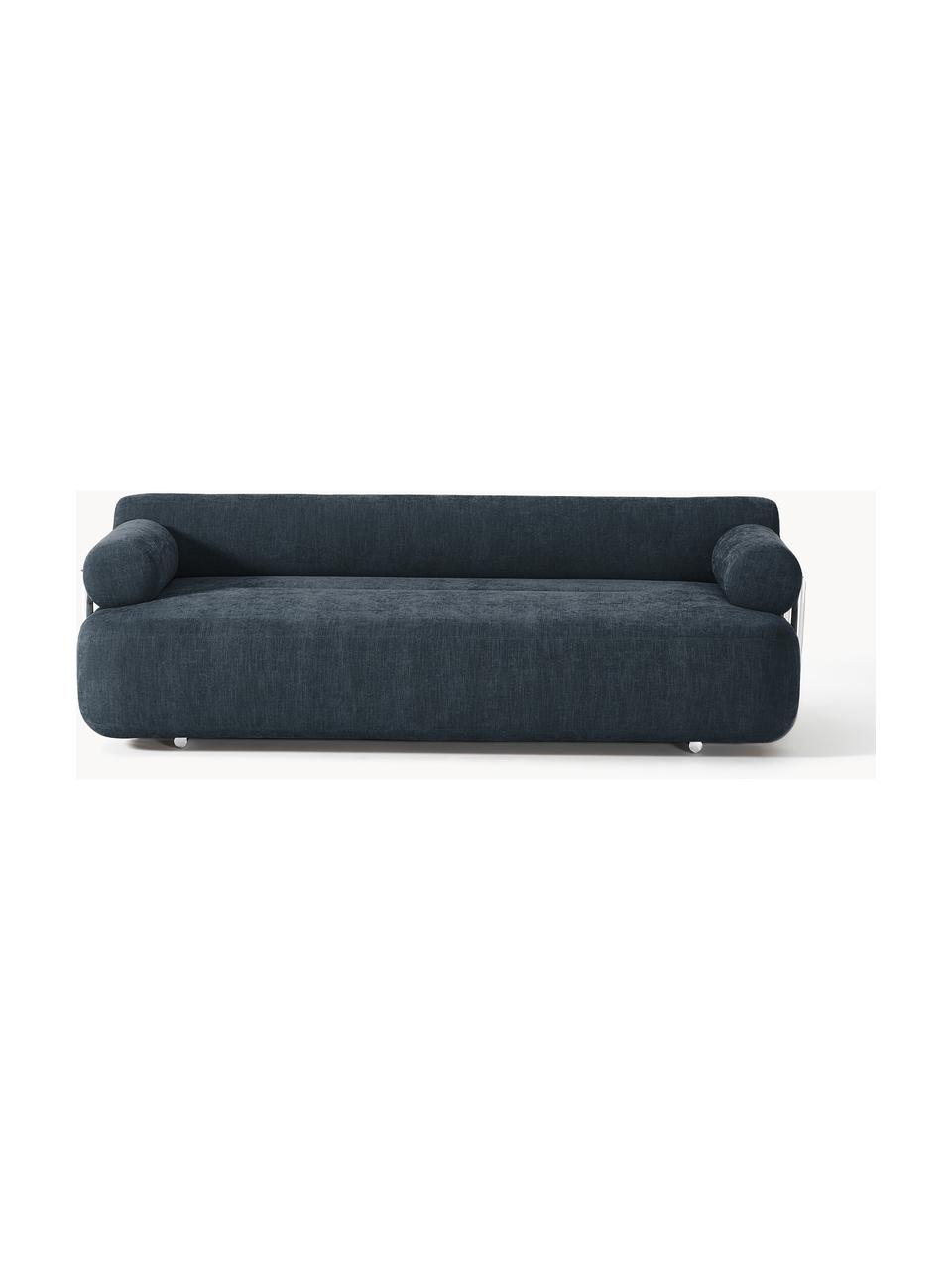 Sofa Stella (3-osobowa), Tapicerka: 85% poliester, 15% bawełn, Stelaż: lite drewno świerkowe z c, Nogi: tworzywo sztuczne, Niebieska tkanina, S 222 x G 100 cm