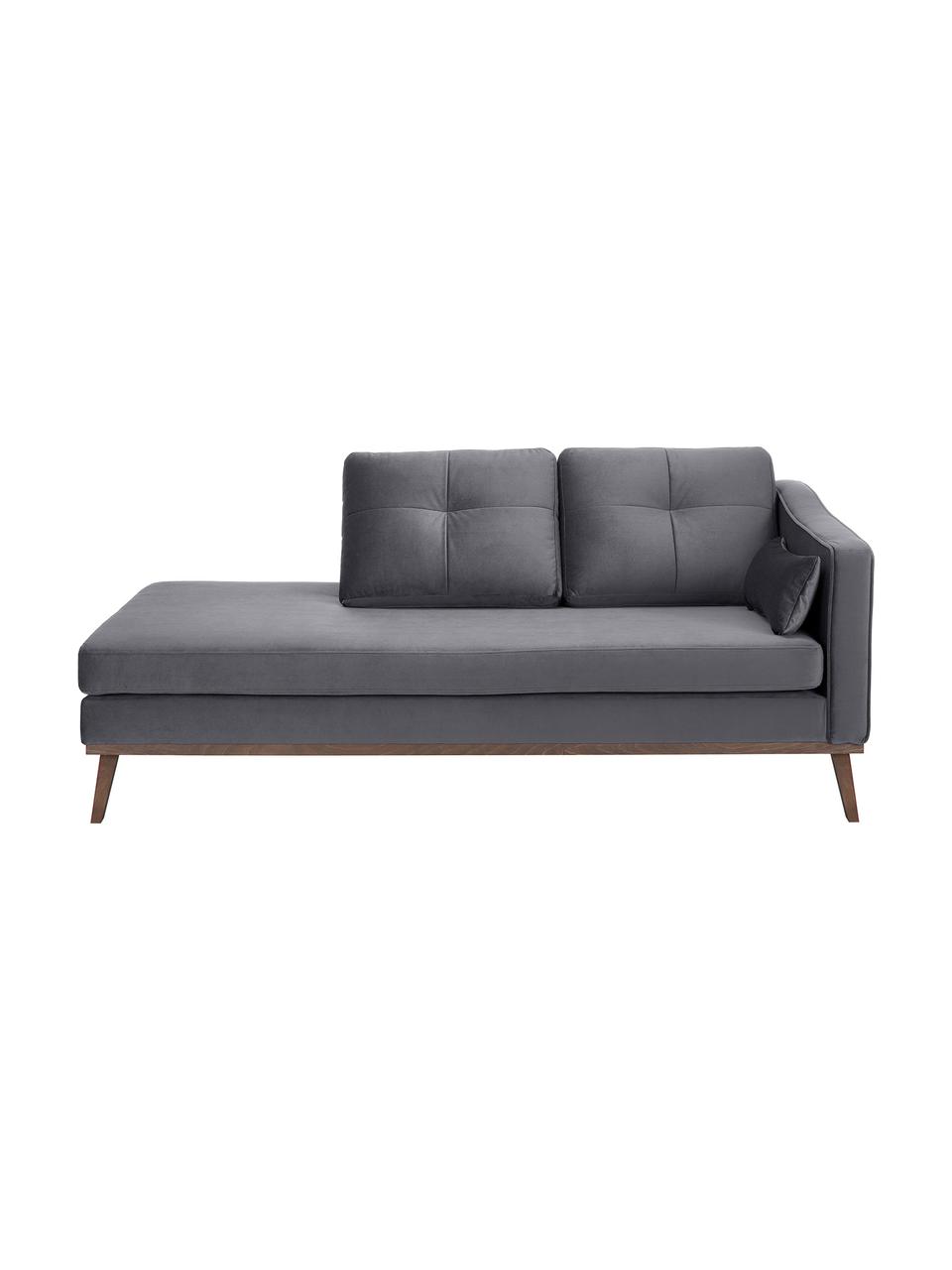 Fluwelen chaise longue Alva in donkergrijs met beukenhout-poten, Bekleding: fluweel (hoogwaardig poly, Frame: massief grenenhout, Poten: massief gebeitst beukenho, Fluweel donkergrijs, B 193 x D 94 cm