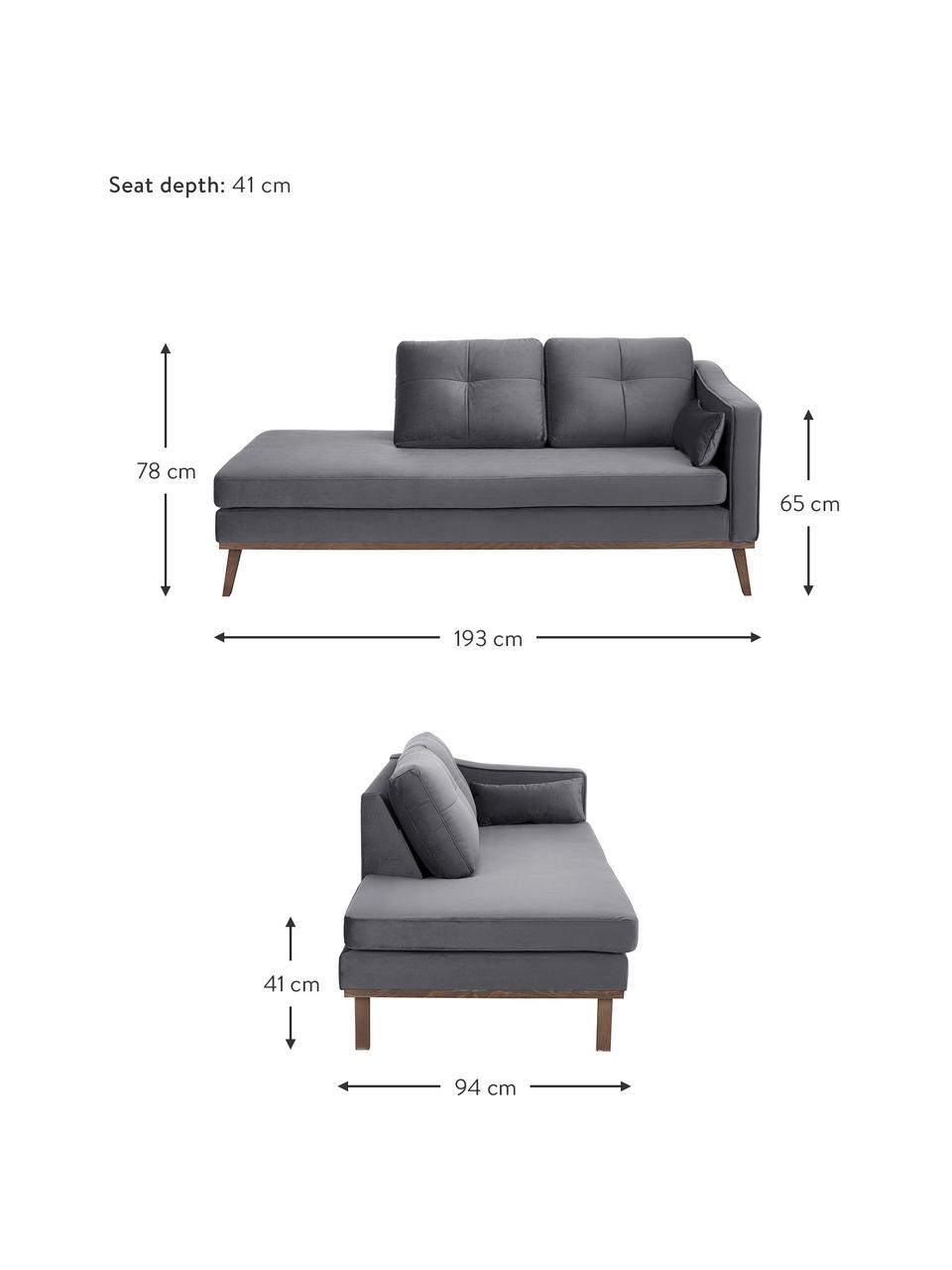 Diván de terciopelo Alva, Tapizado: terciopelo (tapizado de p, Estructura: madera de pino maciza, Patas: madera de haya curtida, Terciopelo gris oscuro, An 193 x F 94 cm