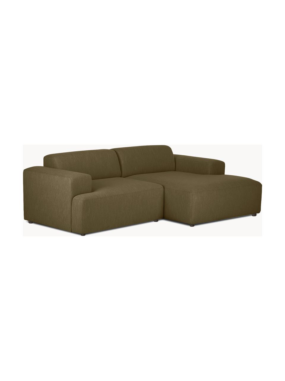 Ecksofa Melva (3-Sitzer), Bezug: 100% Polyester Der hochwe, Gestell: Massives Kiefernholz, Spa, Webstoff Olivgrün, B 239 x T 143 cm, Eckteil links