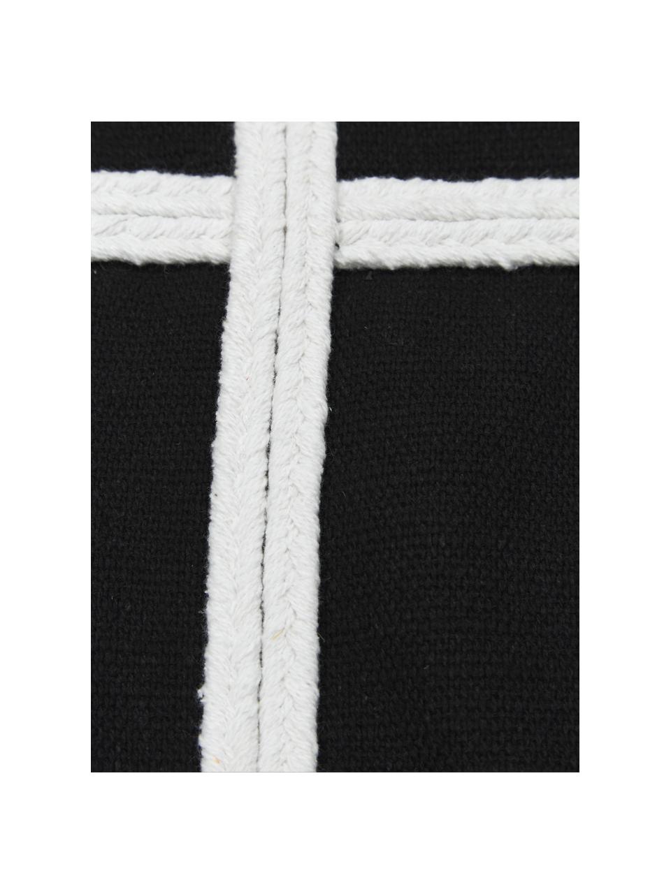 Funda de cojín de algodón con borlas Piazza, 100% algodón, Negro, blanco, An 50 x L 50 cm