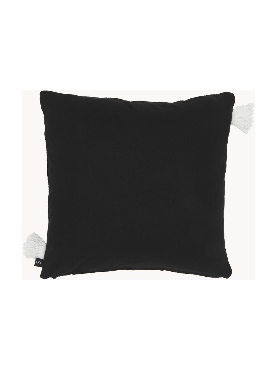 Bavlněný povlak na polštář se střapci Piazza, 100 % bavlna, Černá, bílá, Š 50 cm, D 50 cm