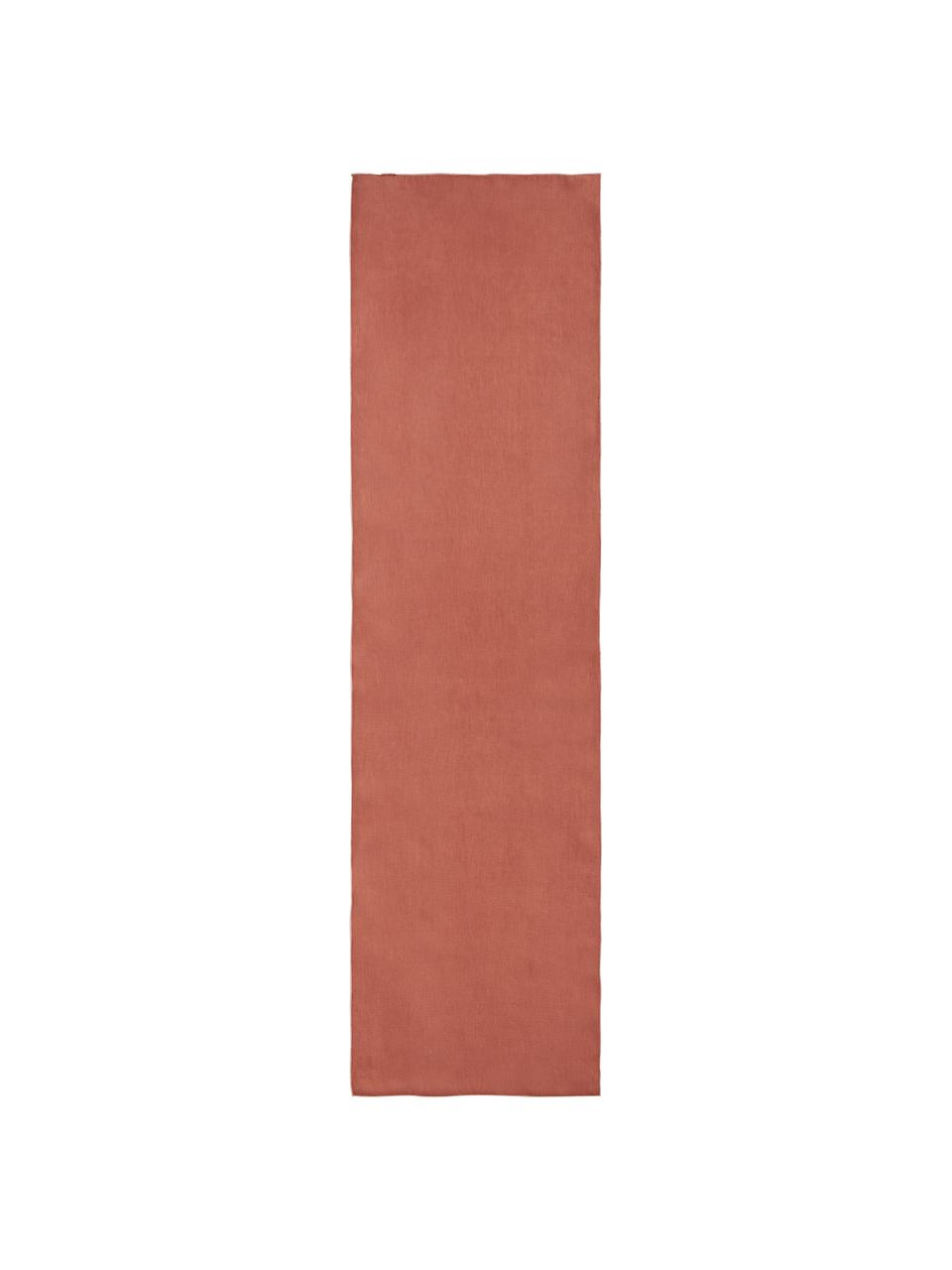 Camino de mesa de lino con ribete Kennedy, 100% lino lavado con certificado European Flax, Terracota, An 40 x L 150 cm