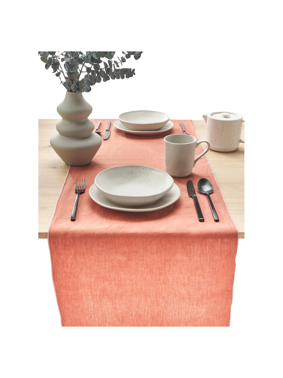Leinen-Tischläufer Kennedy mit Umkettelung, 100 % gewaschenes Leinen, European Flax zertifiziert, Pastellrot, B 40 x L 150 cm