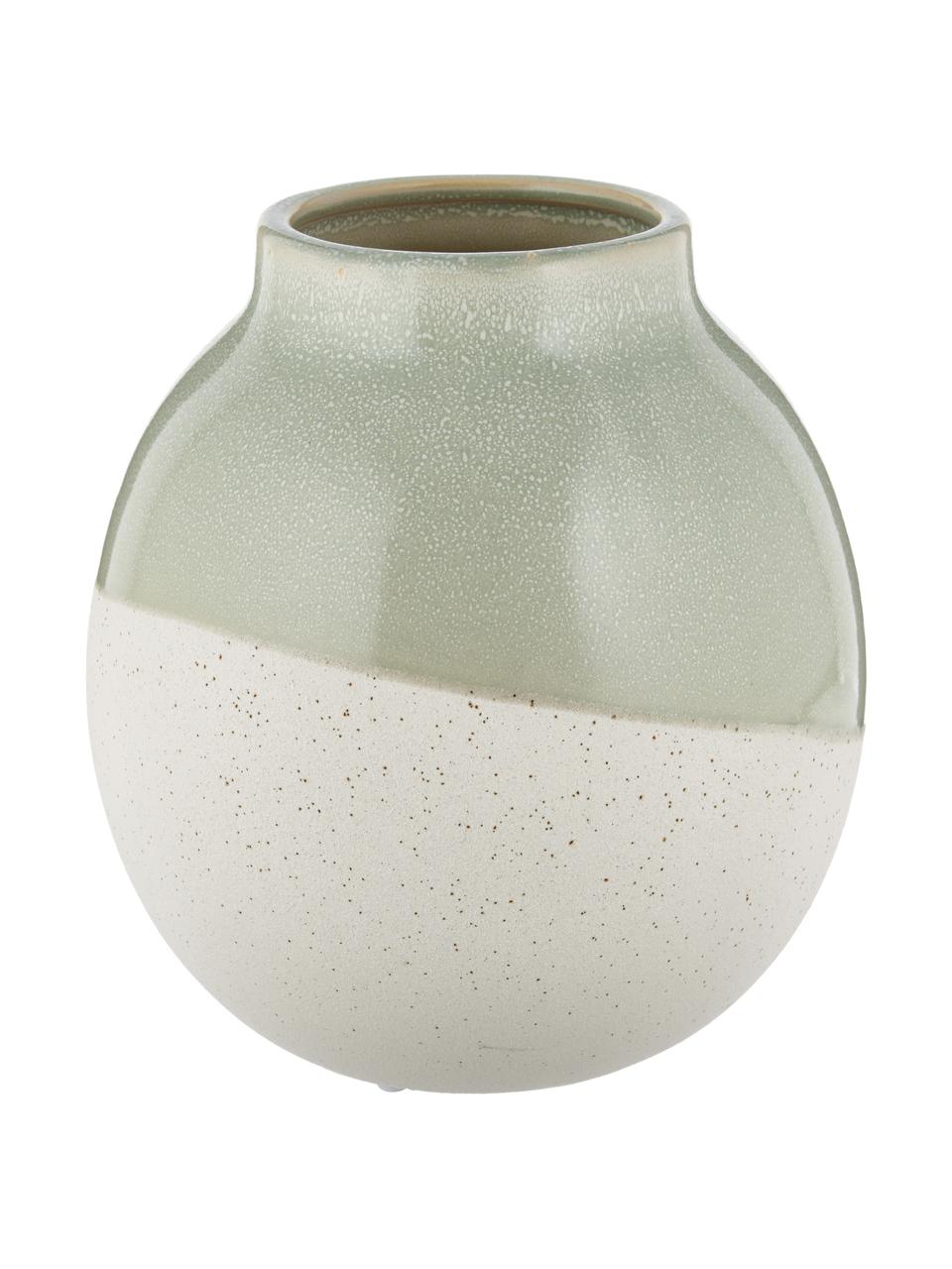 Vase Skraa aus Steingut, Steingut, Grün, Beige, Ø 18 x H 20 cm