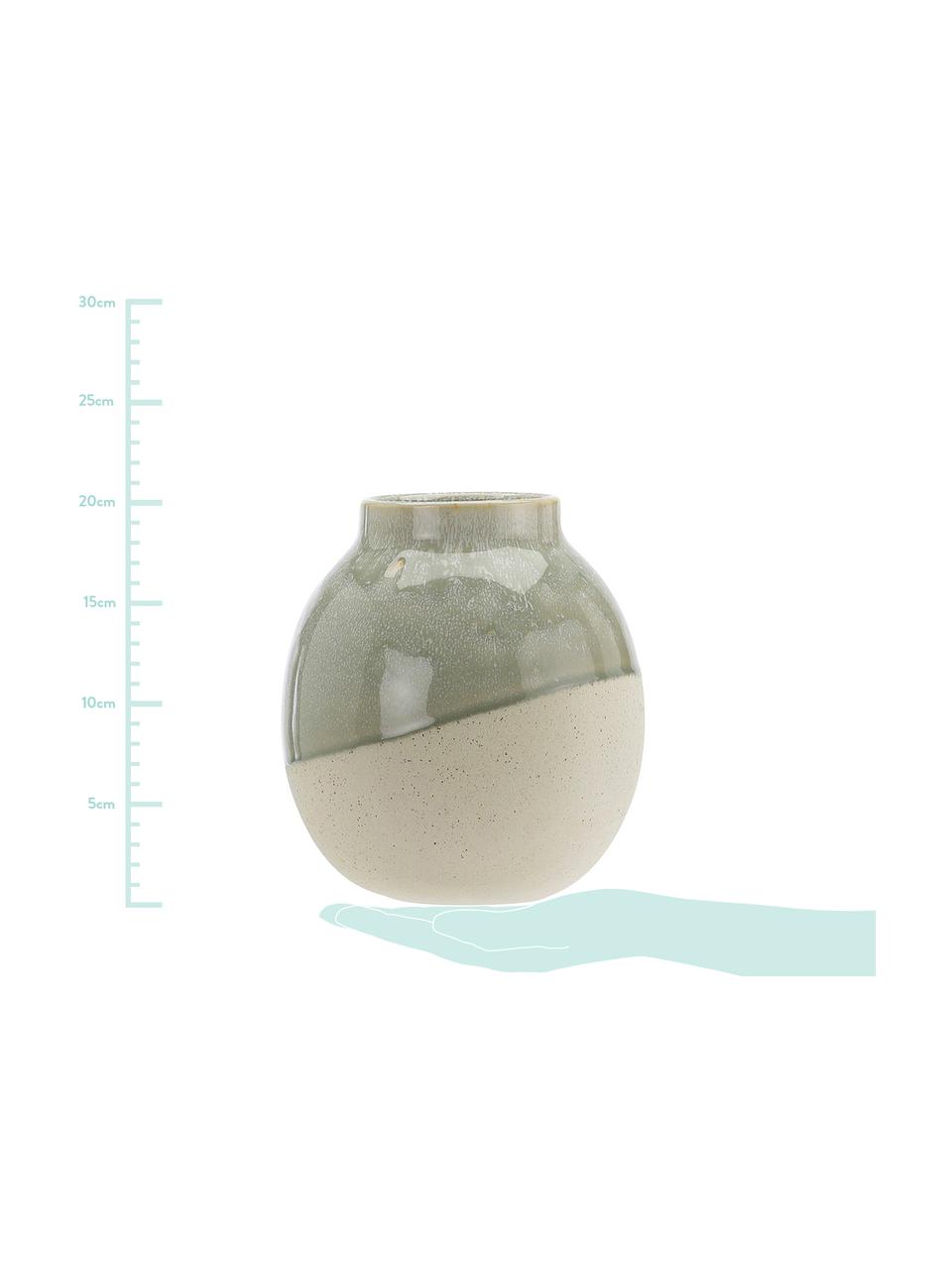 Vase Skraa aus Steingut, Steingut, Grün, Beige, Ø 18 x H 20 cm