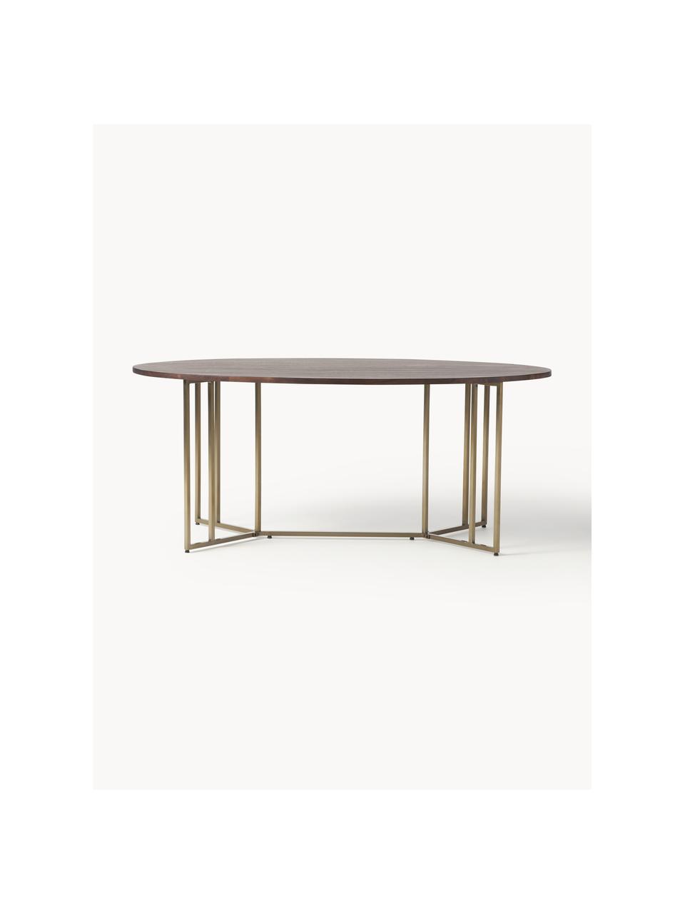 Ovale eettafel Luca van mangohout, verschillende formaten, Tafelblad: massief mangohout, gebors, Frame: gepoedercoat metaal, Mangohout, goudkleurig, B 240 x D 100 cm