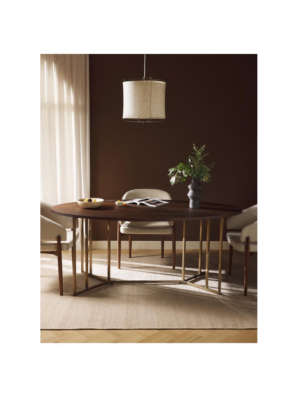Ovale eettafel Luca van mangohout, verschillende formaten, Tafelblad: massief mangohout, gebors, Frame: gepoedercoat metaal, Mangohout, goudkleurig, B 240 x D 100 cm
