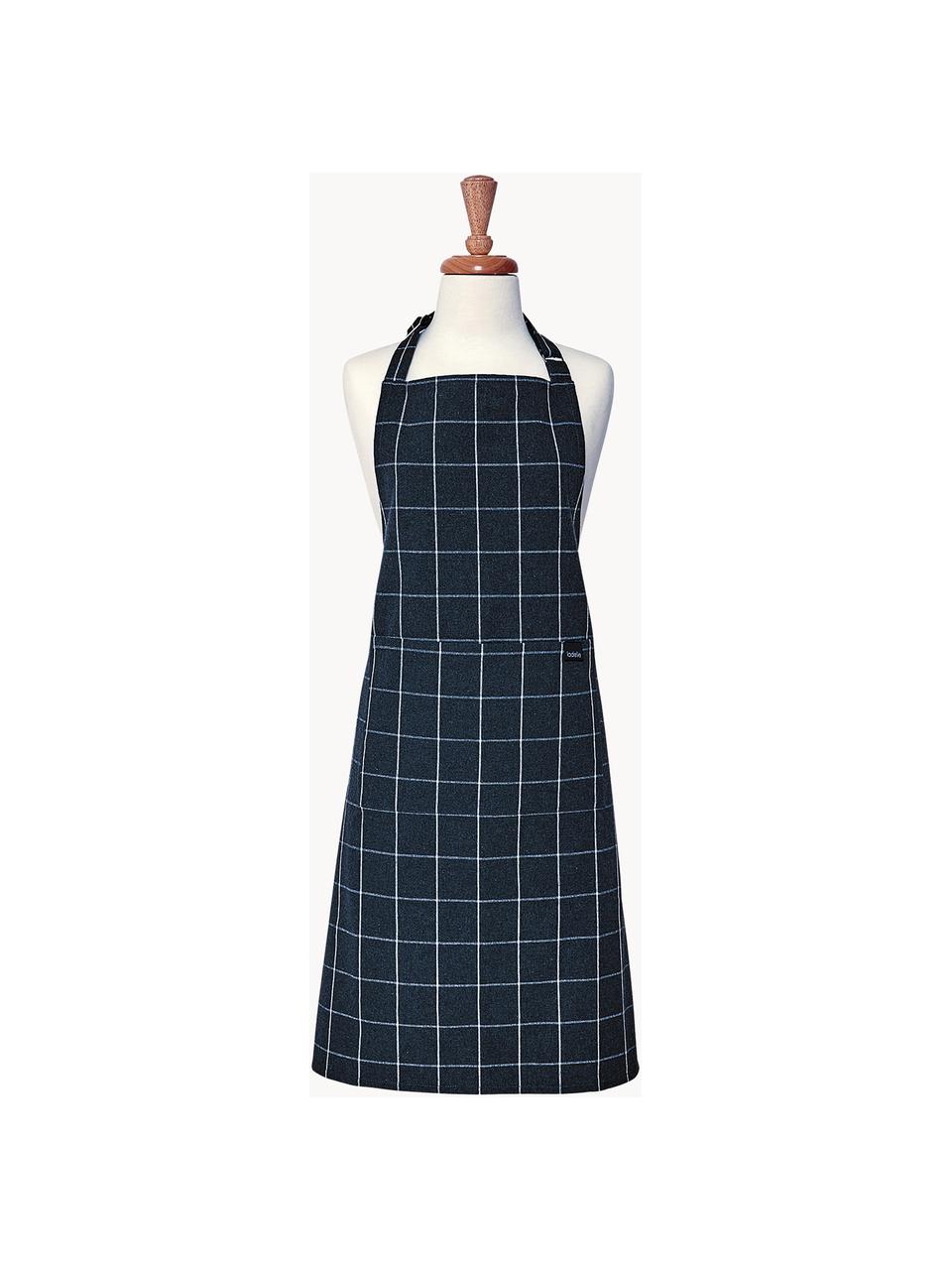 Zástěra Eco Check, Recyklovaná bavlna, polyester, Tmavě modrá, bílá, Š 70 cm, D 89 cm