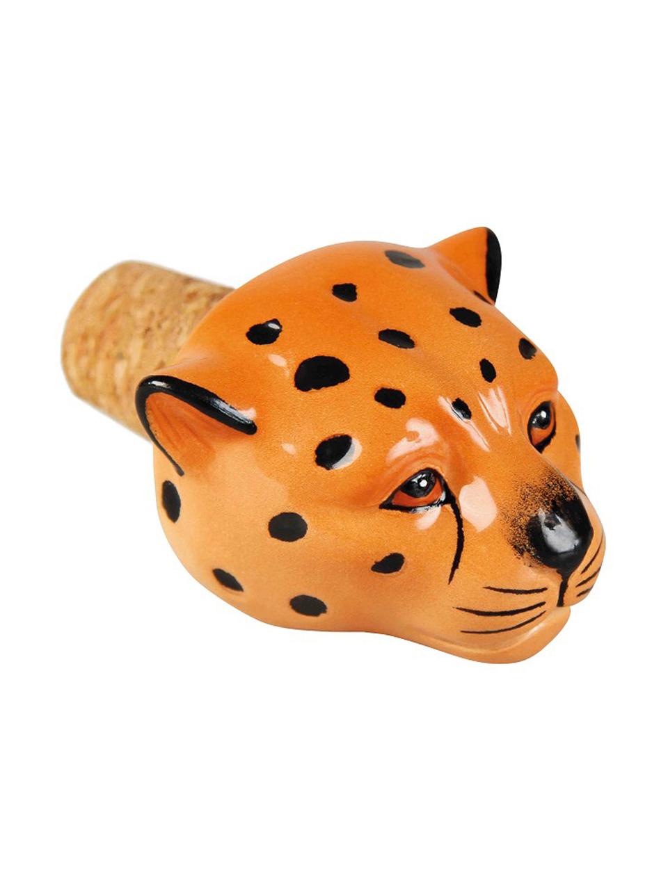 Flessenstop Leopard, Keramiek, kurk, Oranje, zwart, B 5 x H 5 cm