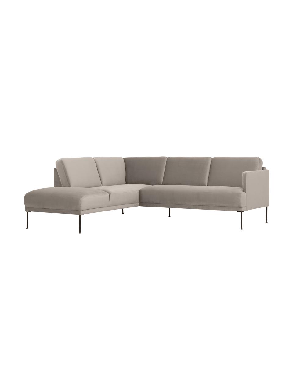 Sofa narożna z aksamitu Fluente, Tapicerka: aksamit (wysokiej jakości, Stelaż: lite drewno sosnowe z cer, Nogi: metal malowany proszkowo, Greige aksamit, S 221 x G 200 cm, lewostronna