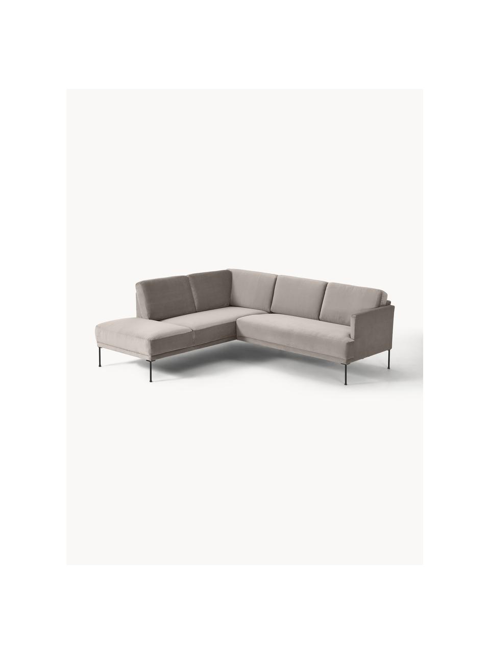 Sofa narożna z aksamitu Fluente, Tapicerka: aksamit (wysokiej jakości, Stelaż: lite drewno sosnowe, Nogi: metal malowany proszkowo , Greige aksamit, S 221 x G 200 cm, lewostronna