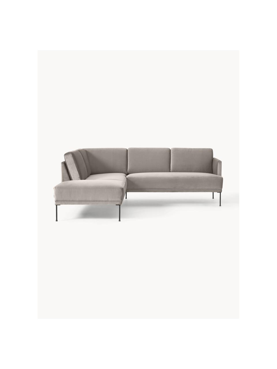 Sofa narożna z aksamitu Fluente, Tapicerka: aksamit (wysokiej jakości, Stelaż: lite drewno sosnowe, Nogi: metal malowany proszkowo , Greige aksamit, S 221 x G 200 cm, lewostronna