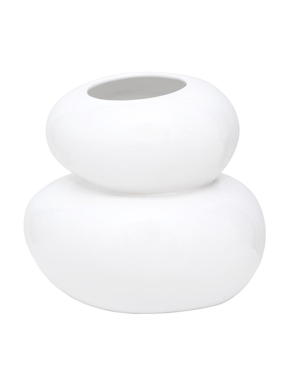 Vase blanc fait main Pebbles, Grès cérame, Blanc, brillant, Ø 24 x haut. 22 cm