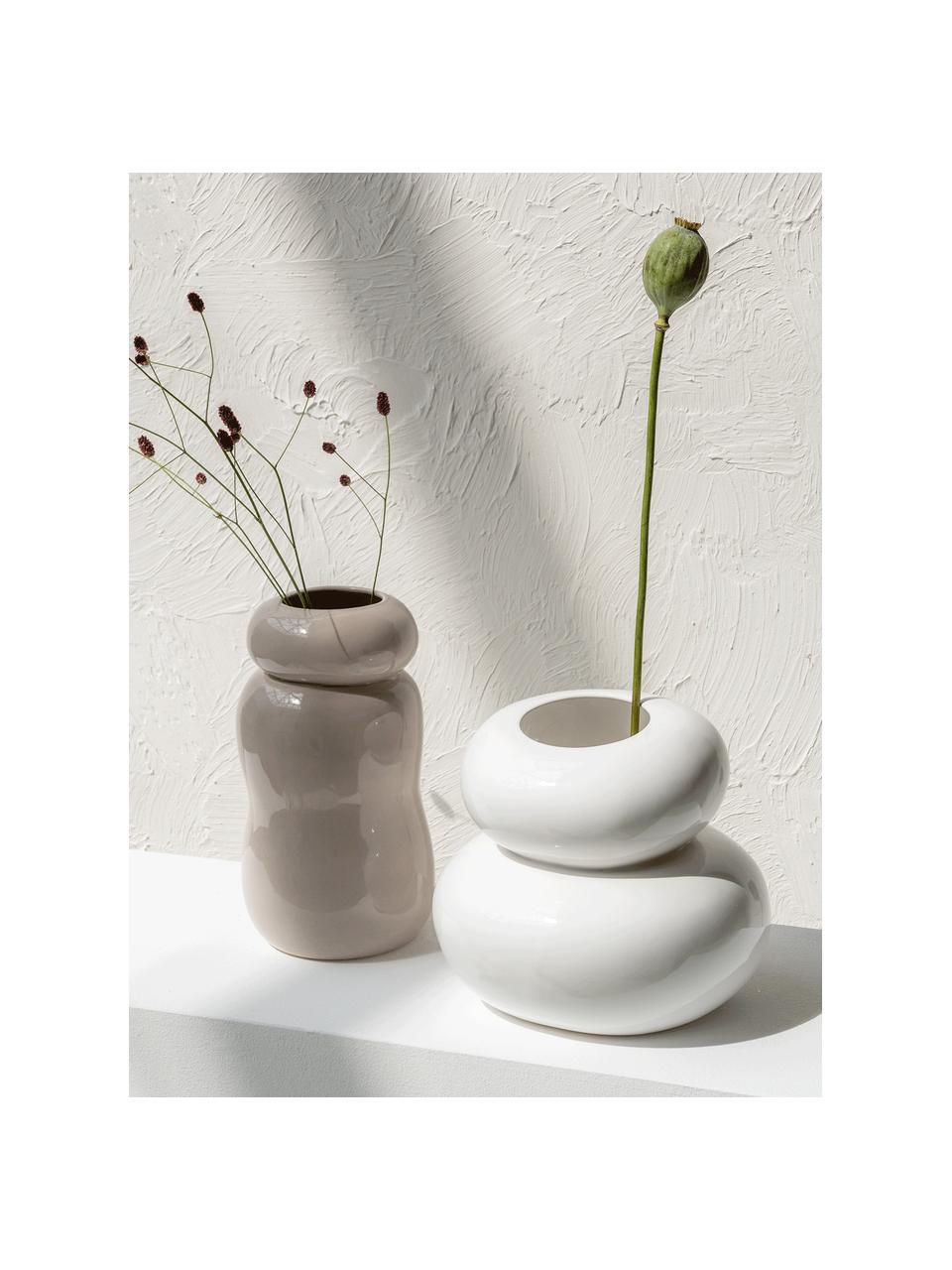 Vase design fait main Pebbles, Grès cérame, Blanc, Ø 24 x haut. 22 cm